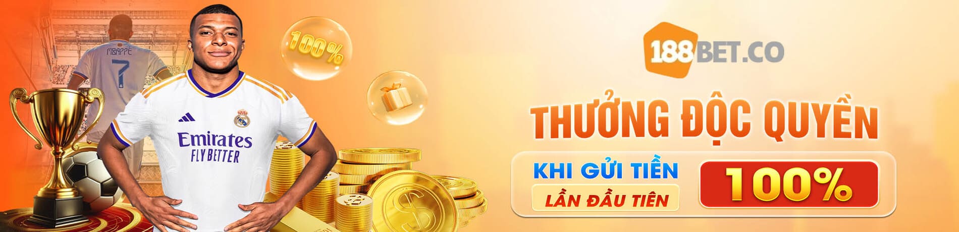 thưởng độc quyền khi gửi tiền 188bet